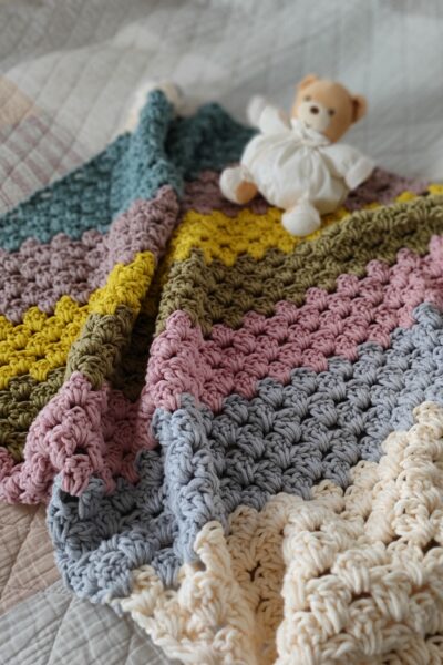 Couverture pour bébé au crochet “corner to corner” en 100% coton