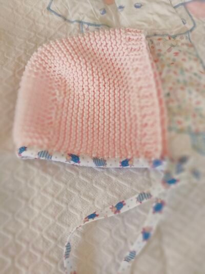 Béguin en coton avec biais - rose layette - taille 0-3 mois