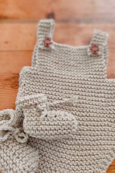 Ensemble « petit lutin » barboteuse et chaussons en coton – taille 3 mois – thème ourson