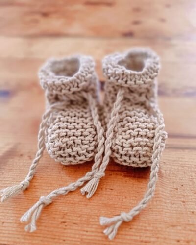 Chaussons "petit lutin" en coton - taille 0-3 mois - coloris abricot et sable – Image 8
