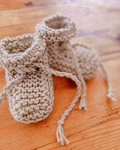 Chaussons "petit lutin" en coton - taille 0-3 mois - coloris abricot et sable – Image 9