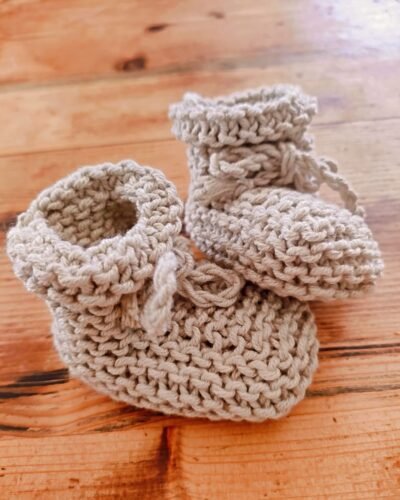 Chaussons "petit lutin" en coton - taille 0-3 mois - coloris abricot et sable – Image 10