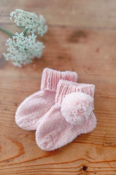 Chaussettes à pompons en mérinos (naissance-3 mois)