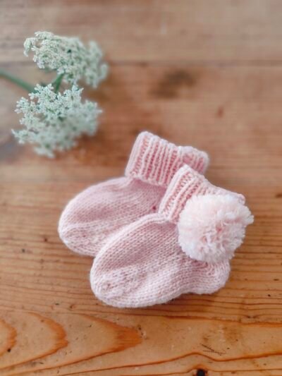 Chaussettes à pompons en mérinos (naissance-3 mois)