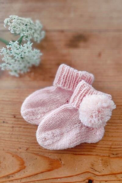 Chaussettes à pompons en mérinos (naissance-3 mois)