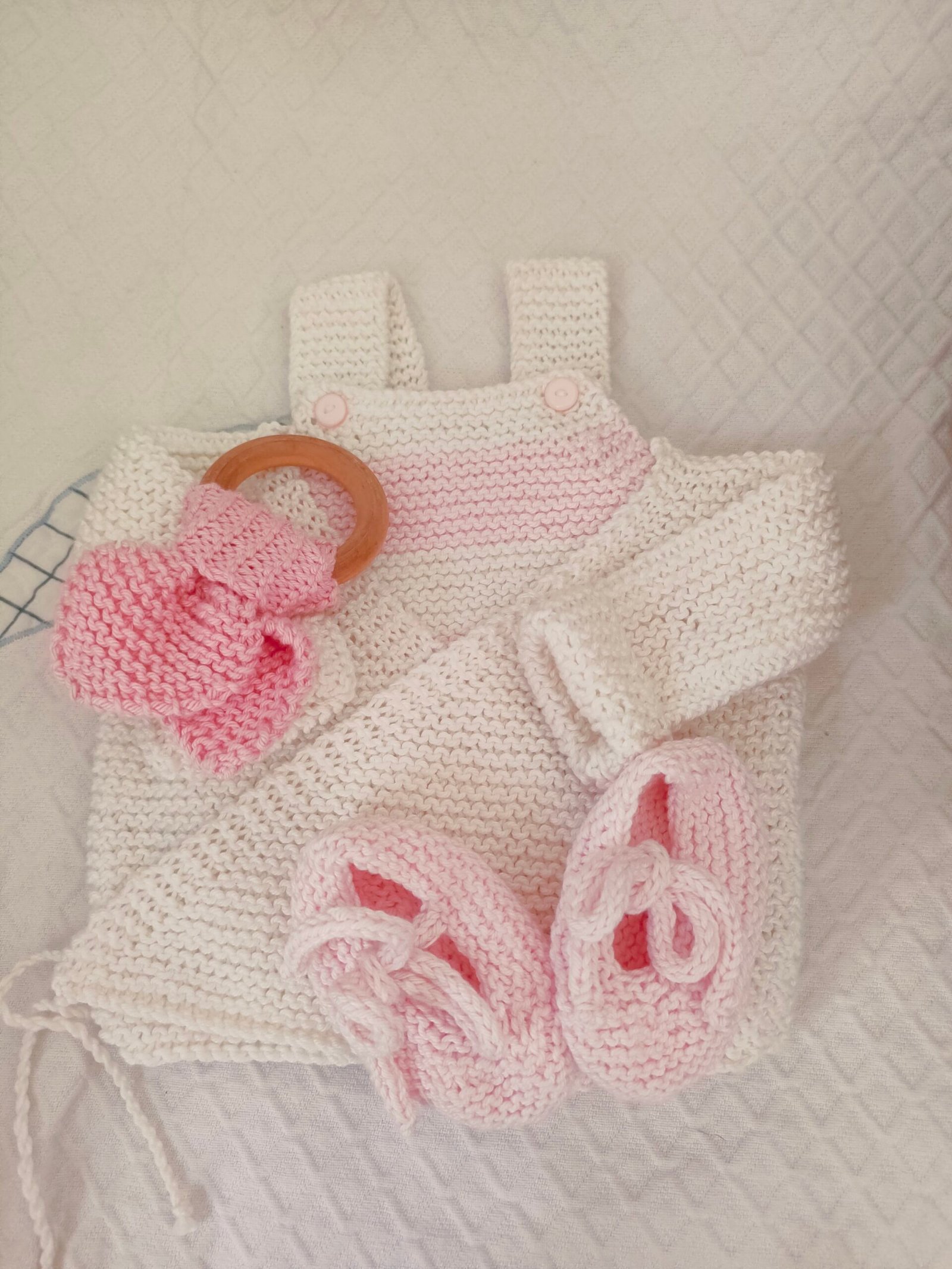 Ensemble naissance bébé en coton - brassière, barboteuse et ballerines - Naissance-3 mois