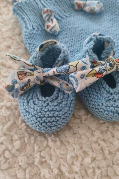 Ensemble bébé Bloomer à bretelles, ballerines et hochet – bleu ciel – 0-3 mois – 100 % coton