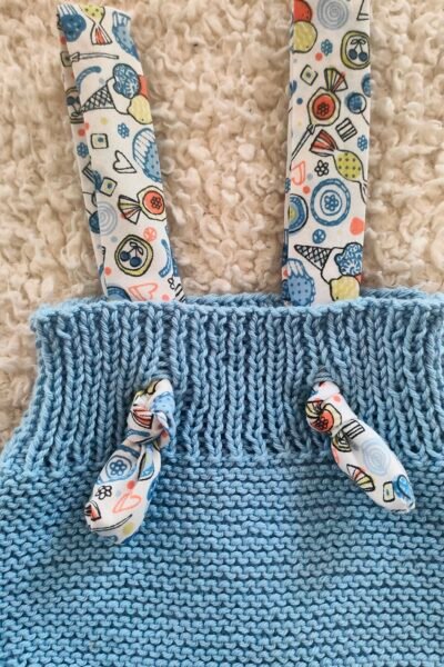 Ensemble bébé Bloomer à bretelles, ballerines et hochet – bleu ciel – 0-3 mois – 100 % coton