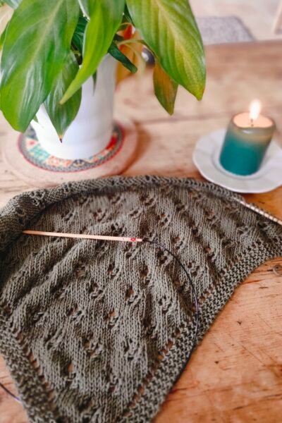 Châle ajouré en coton – Vert kaki
